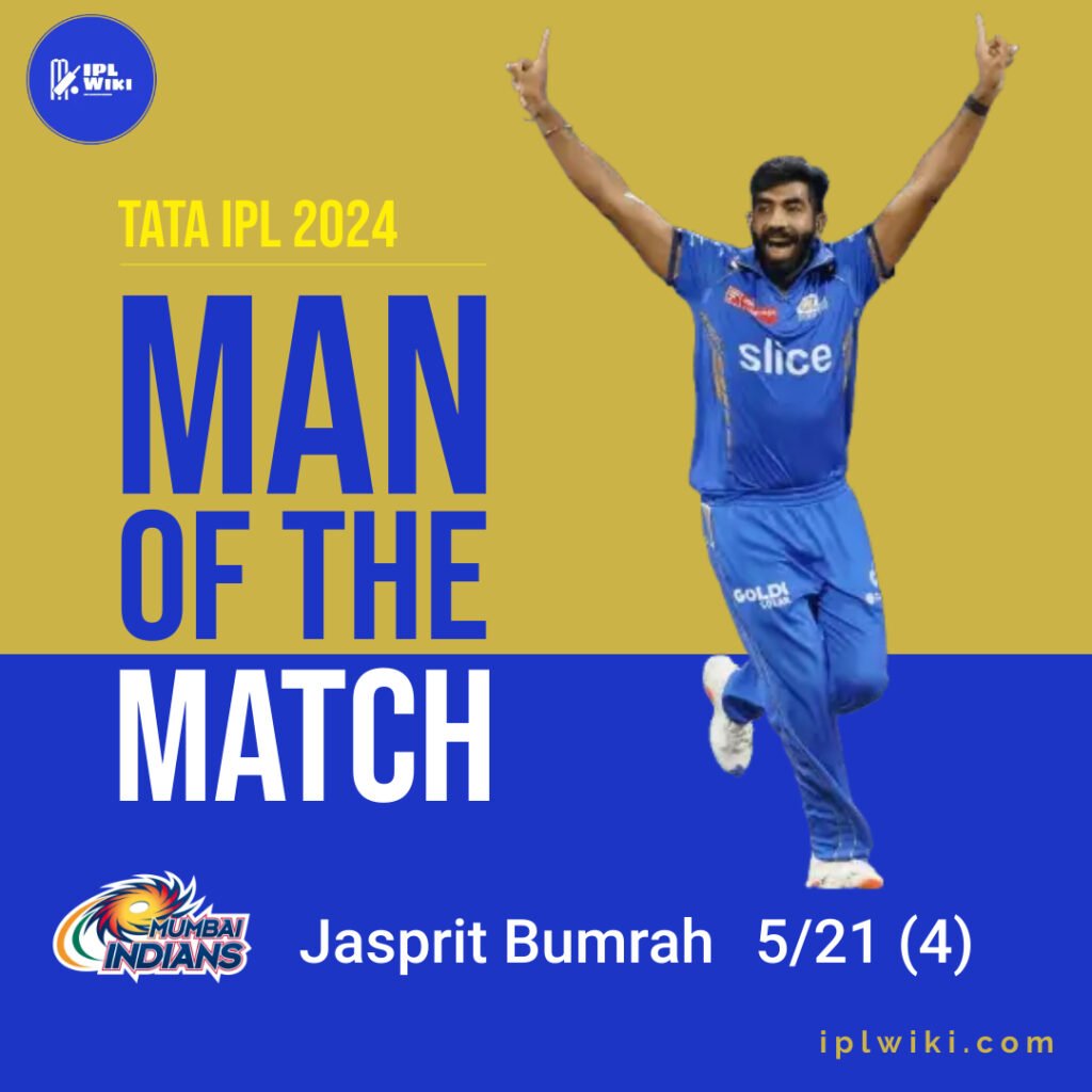 MI vs RCB - 11 April 2024 - Jasprit Bumrah Man of the Match - 