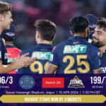 RR vs GT, Match 24 - 10 April 2024 - GT won by 3 wickets against RR.