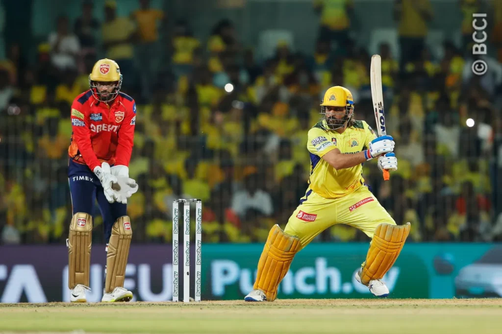 CSK vs PBKS - 1 May 2024 - MS Dhoni scored 14 (11) with one 4s and one 6s.